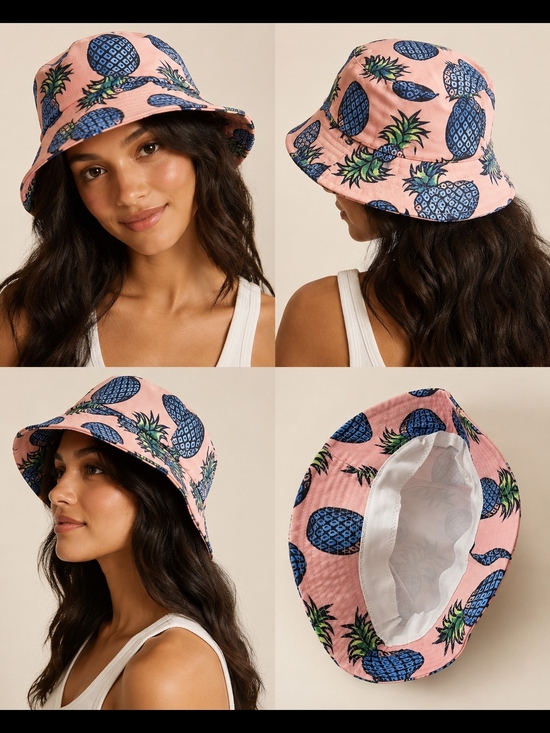 Accessories - Pink Pineapple Print Bucket Hat
